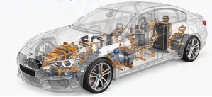 Cutaway vehicle showing internal mechanical and electrical components
